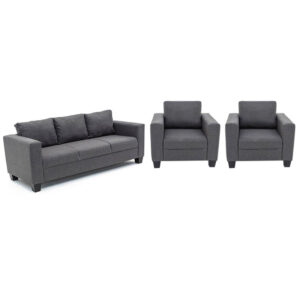 Victoria Fabric 3 Piece Suite (3 Seater + 2 Armchairs) Grey